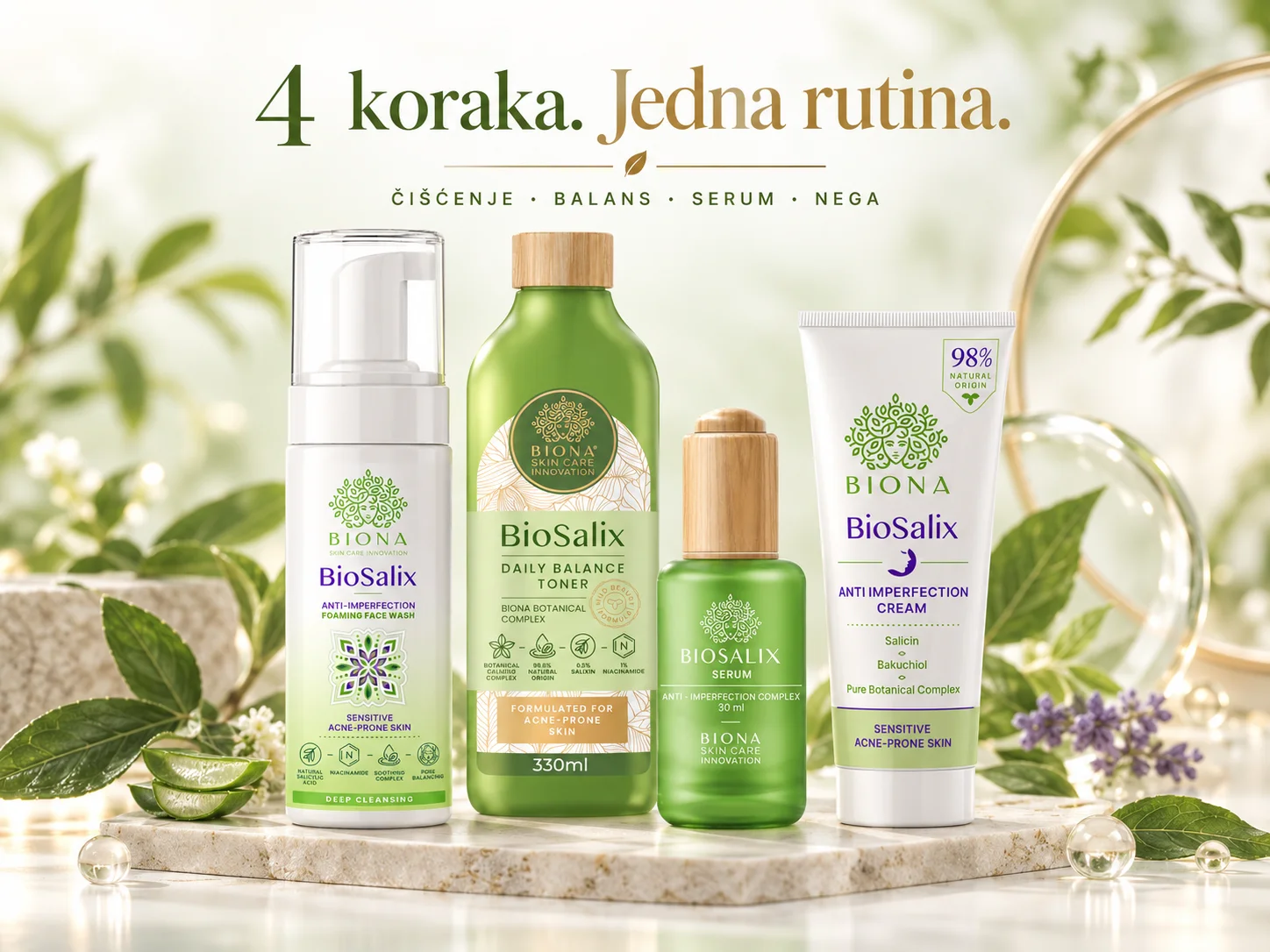 BioSalix anti-akne rutina sa penom tonikom serumom i kremom
