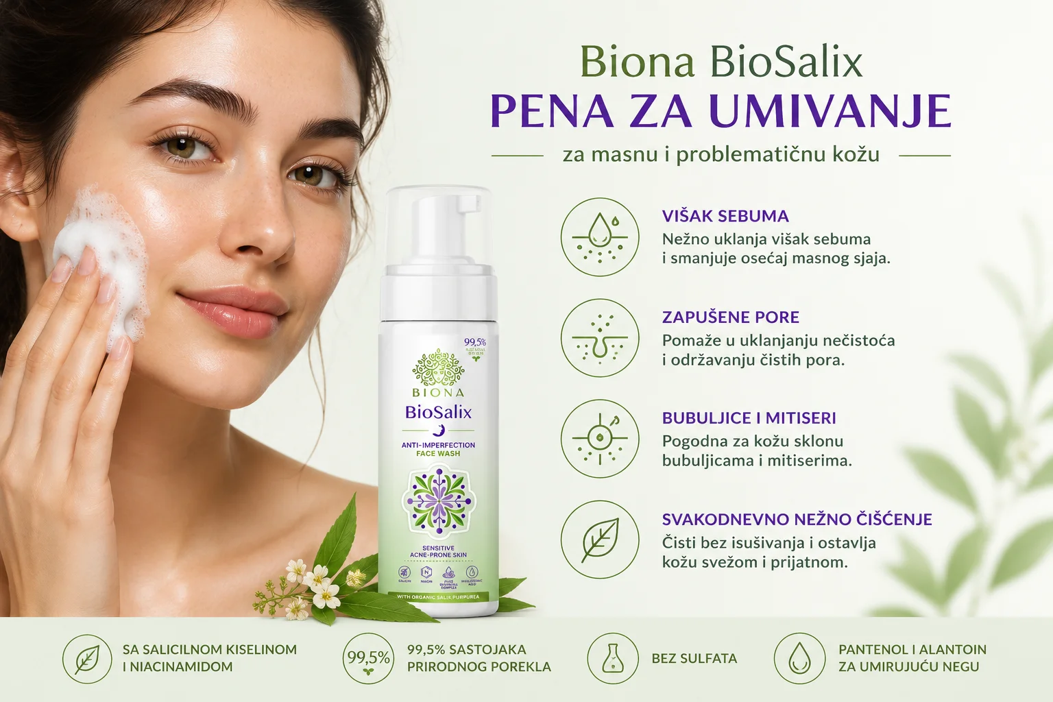 Pena za umivanje za masnu kožu sklonu bubuljicama i mitiserima